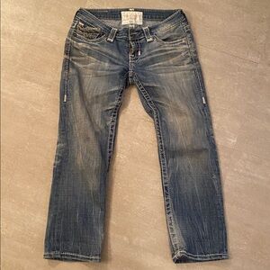 Big Star Vintage Liv Jeans Womens Size 25 Wash Denim Bling Pockets Crop Capri